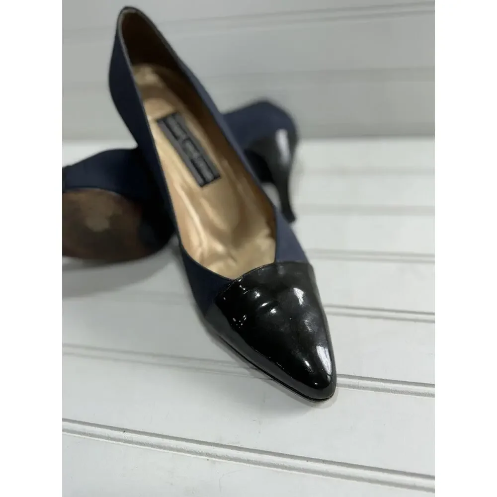 Stuart Weitzman High Heels Cadet Blue Cloth Patent Leather Pointy Toe Size 6 - Picture 2 of 7